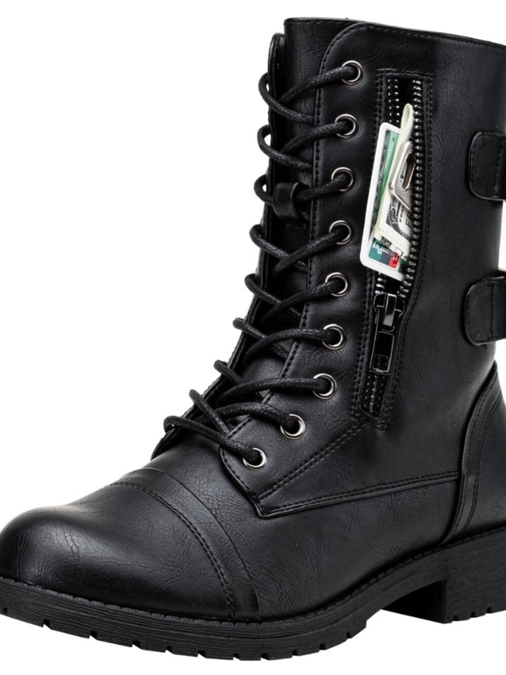 Women's Lace Up Mid Calf Combat Boots with Functional Pocket